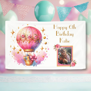 Banderoles Ballons à air chaud rose or Anniversaire personnal