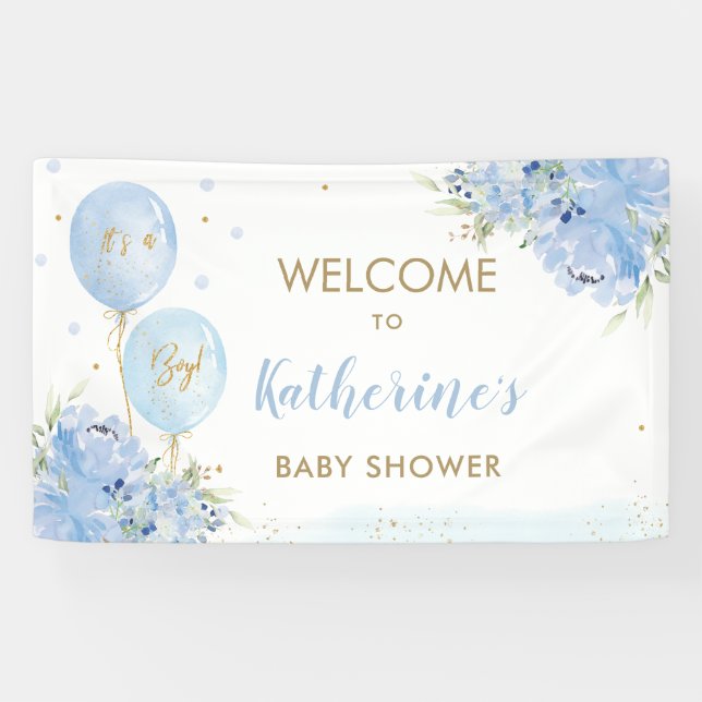 Banderoles Ballons Bleus Baby shower Floral Accueil Contexte (Horizontal)