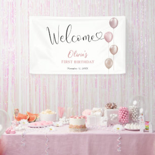 Banderoles Ballons Blush Girl Premier anniversaire Bienvenue