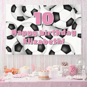 Banderoles ballons de football noir blanc anniversaire de enf