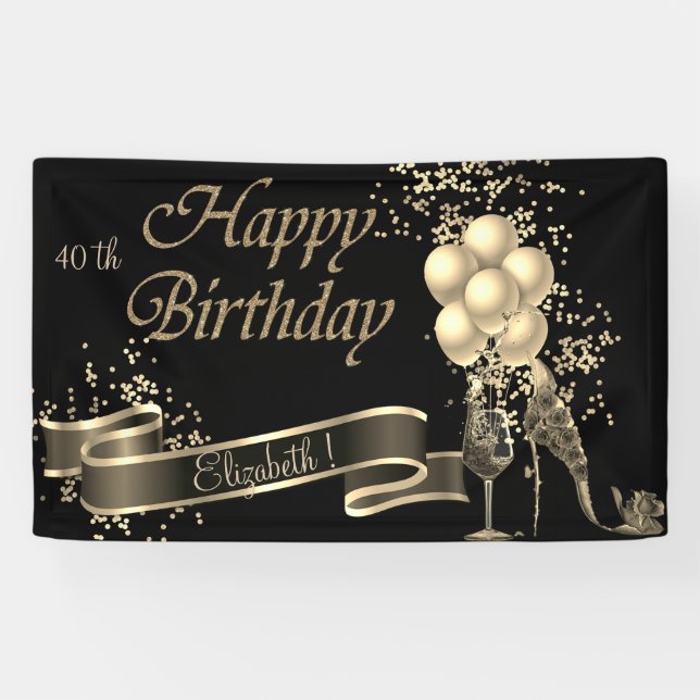 Banderoles Ballons d'or noir moderne, Verre, Talon (Horizontal)