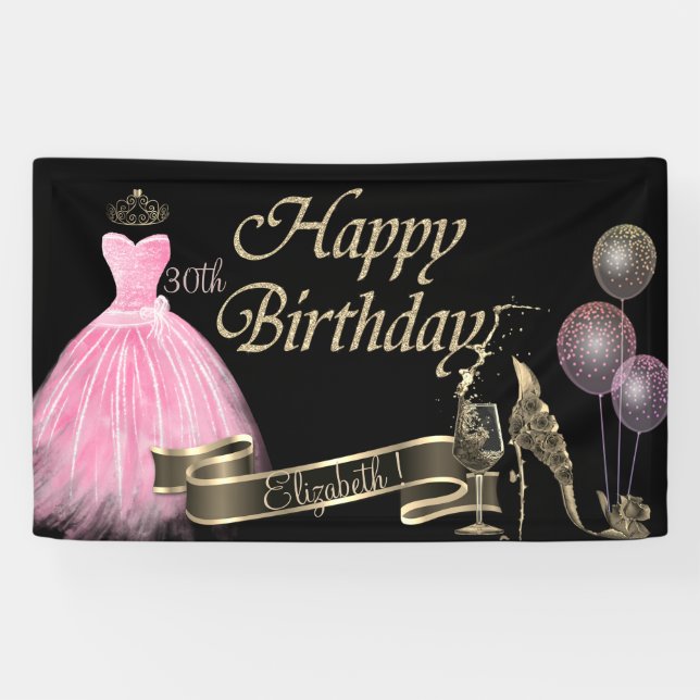 Banderoles Ballons d'or, Verre, Talon, Robe Chic, Noir (Horizontal)