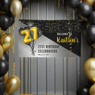 Banderoles Ballons élégants Noir   Gold 21st Birthday Party