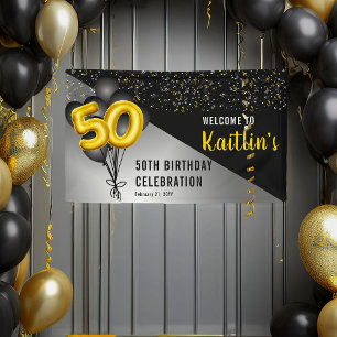 Banderoles Ballons élégants Noir   Gold 50th Birthday Party