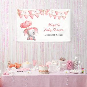 Banderoles Ballons Éléphant Rose Personnalisés Baby Shower