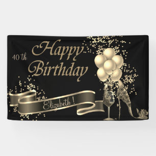 Banderoles Ballons noirs modernes en or,Verre, Talon