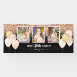 Banderoles Ballons roses Trois photos 30e anniversaire noir
