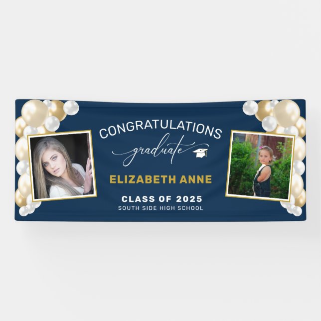 Banderoles Balloons 2 Photos Blue Congratulations Graduate (Horizontal)