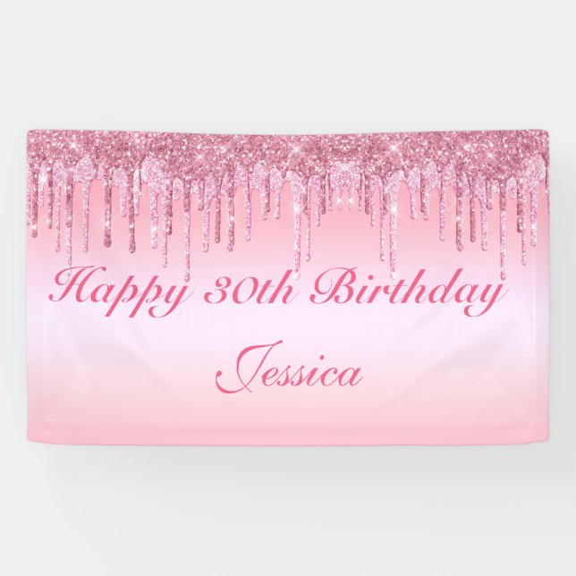 Banderoles Bandeau de Parties scintillant rose personnalisée (Horizontal)