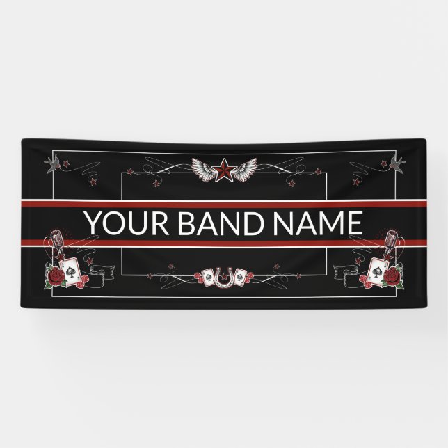 Banderoles Bandeau de tatouage de musique Rockabilly (Horizontal)
