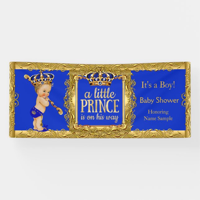 Banderoles Banner Prince est en route Blue Gold Blonde Boy (Horizontal)