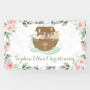 Banderoles Baptême d'Arche de Noé Floral Rose Contexte