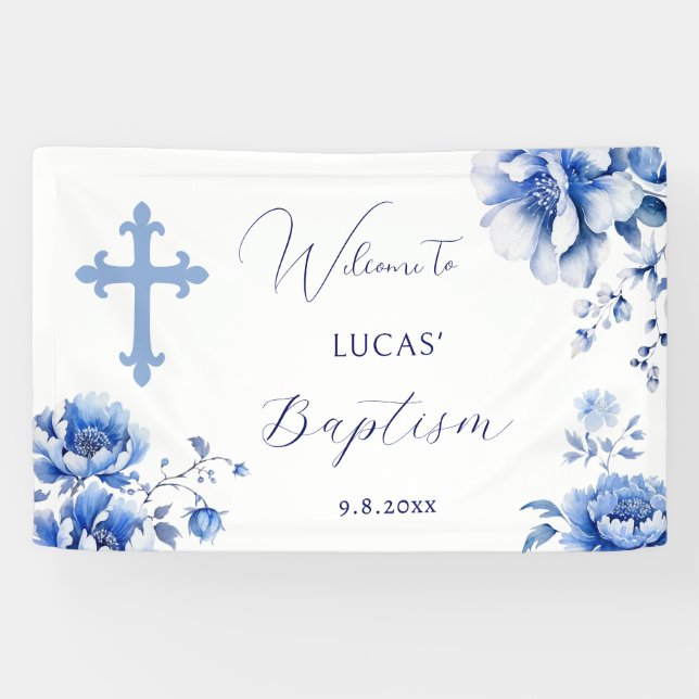 Banderoles Baptême des fleurs bleues (Horizontal)