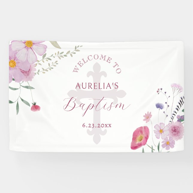 Banderoles Baptême fleur sauvage (Horizontal)