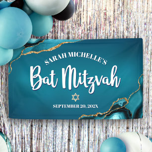 Banderoles Bar Mitzvah Agate Dorée Turquoise Ombre Gras Scrip