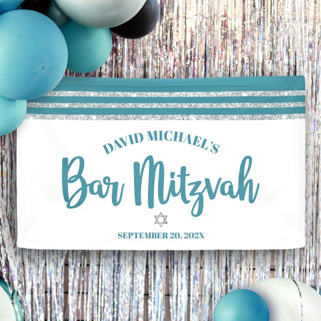 Banderoles Bar Mitzvah Moderne Turquoise Argent Tallit Bold S (Créateur téléchargé)