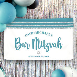 Banderoles Bar Mitzvah Moderne Turquoise Argent Tallit Script