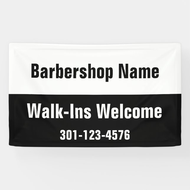 Banderoles Barbershop Walk-Ins Bienvenue Modèle noir blanc (Horizontal)