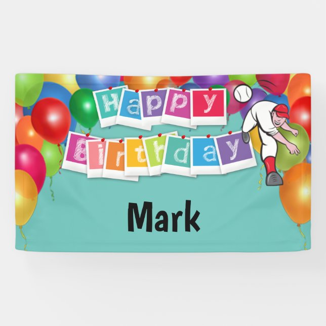 Banderoles Baseball Joyeux Anniversaire joueur lancer ballon  (Horizontal)