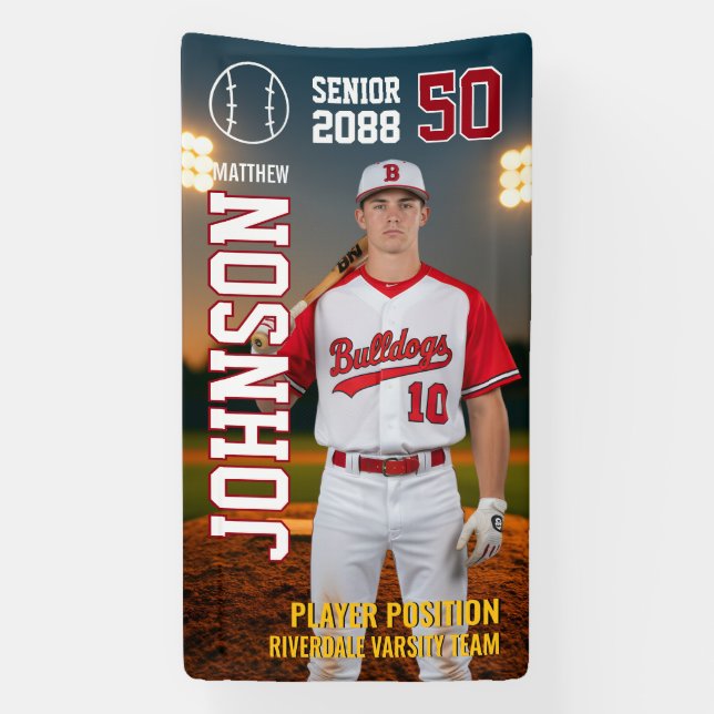 Banderoles Baseball Team Senior Night Custom Player Photo (Verticale)