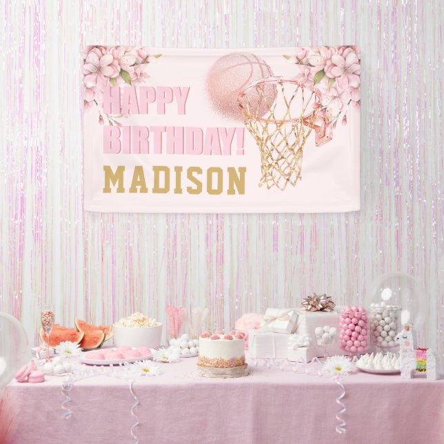 Banderoles Basket-ball rose or pour fille de luxe (Fête)