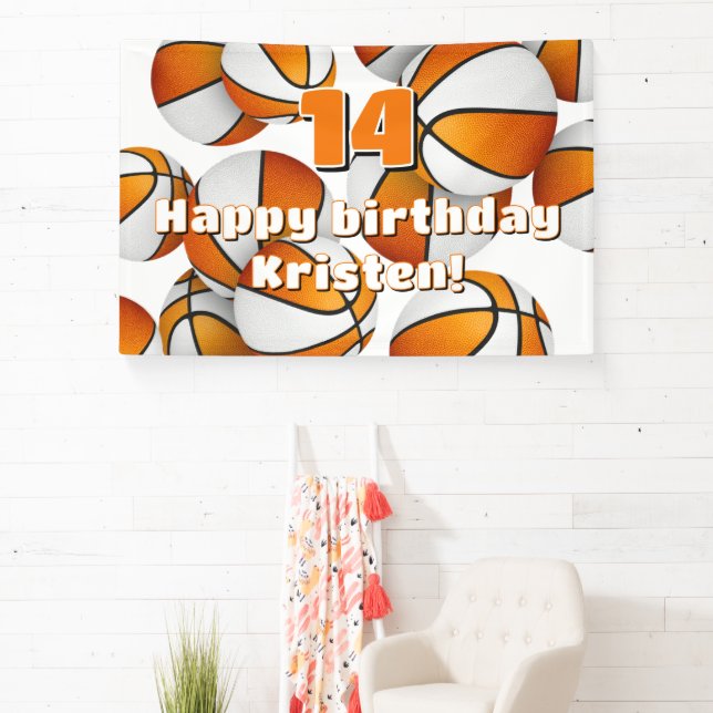 Banderoles basket blanc orange jeune athlète fête (Insitu)