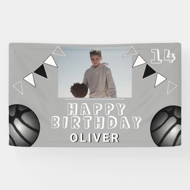 Banderoles Basketball Ball Bund drapeaux Photo Anniversaire (Horizontal)