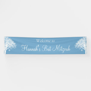 Banderoles Bat mitzvah blanc bleu de chêne d'hiver