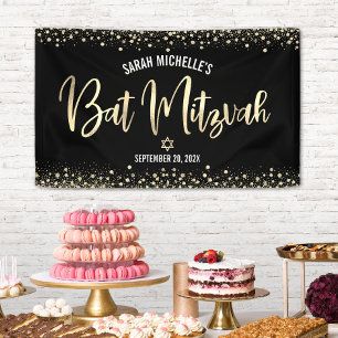 Banderoles Bat mitzvah moderne Black Gold Parties scintillant