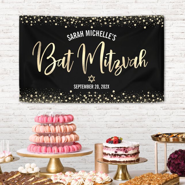 Banderoles Bat mitzvah moderne Black Gold Parties scintillant (Créateur téléchargé)