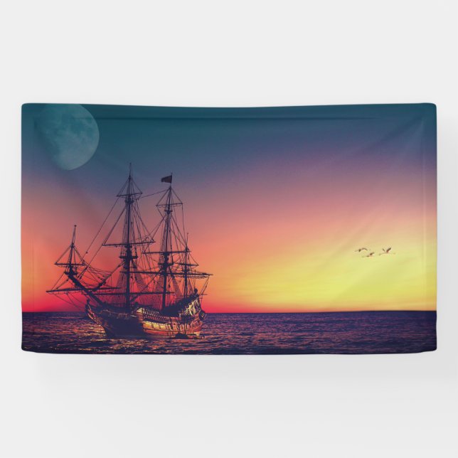 Banderoles Bateau à voile dans le coucher du soleil (Horizontal)