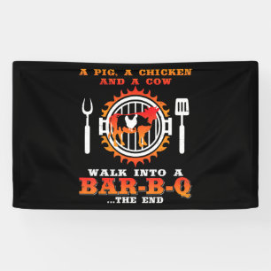 Banderoles BBQ Un Cochon Et Un Poulet Marcher Dans Un Bar B