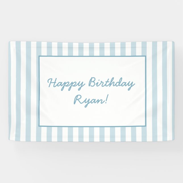 Banderoles Beach Club Cabana Blue Stripe Anniversaire Nom per (Horizontal)