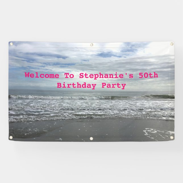 Banderoles Beach Ocean Sky Pink Blue Photo Anniversaire (Horizontal)