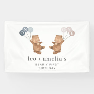 Banderoles Bear Boy Girl Twins - Joint 1er Anniversaire Bienv