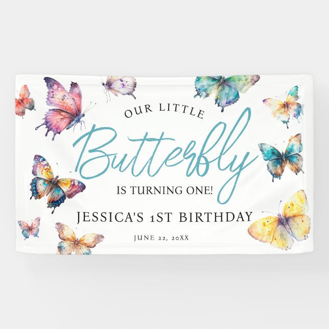 Banderoles Beau papillon aquarelle fille's Birthday (Horizontal)