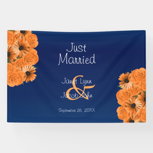 Banderoles Beau Rose orange et bleu marine (Horizontal)