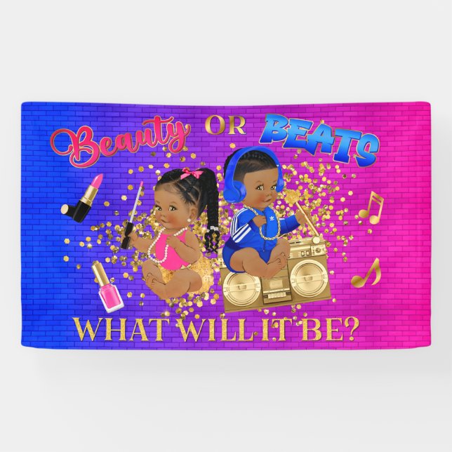Banderoles Beauté ou Beats Bleu Hot rose Or Genre Révélation (Horizontal)