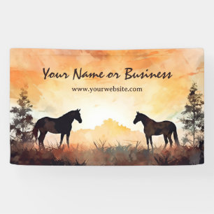 Banderoles Beaux chevaux en silhouette aquarelle dans un cham