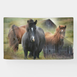 Banderoles Beaux chevaux et grange rustique