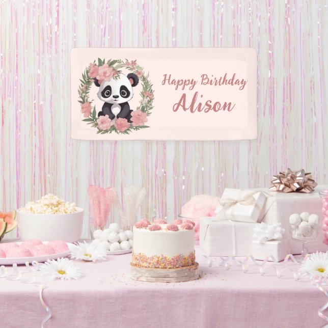 Banderoles Bébé adorable Panda Ours avec fleurs (Fête)