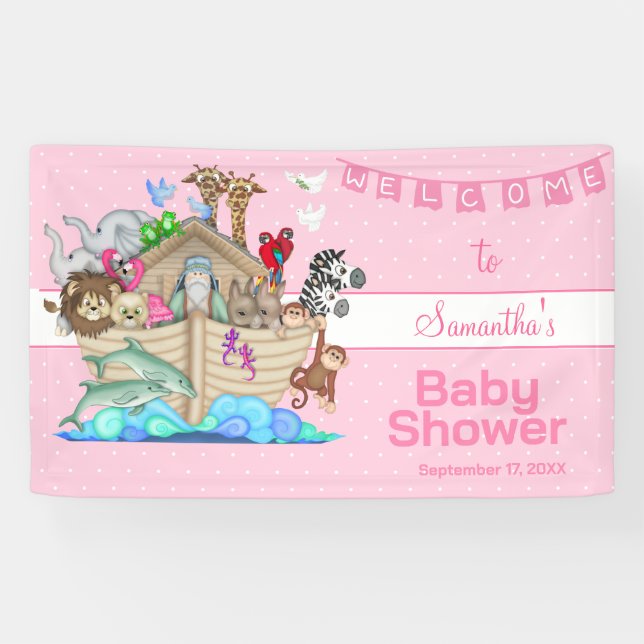 Banderoles Bébé arc-en-ciel: Fête Prénatale Rose (Horizontal)