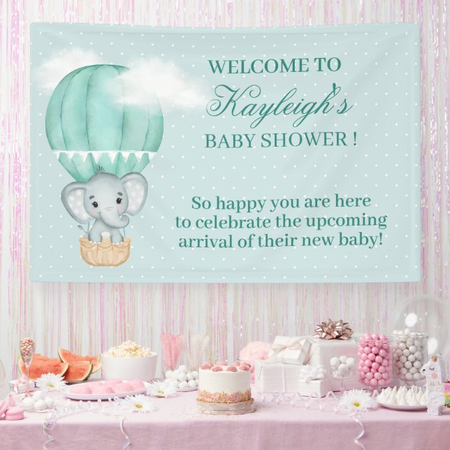Banderoles Bébé Eléphant-Pale Vert Hot Air Douche Balloon (Fête)