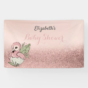 Banderoles Bébé flamant rose mignon paillettes or rose