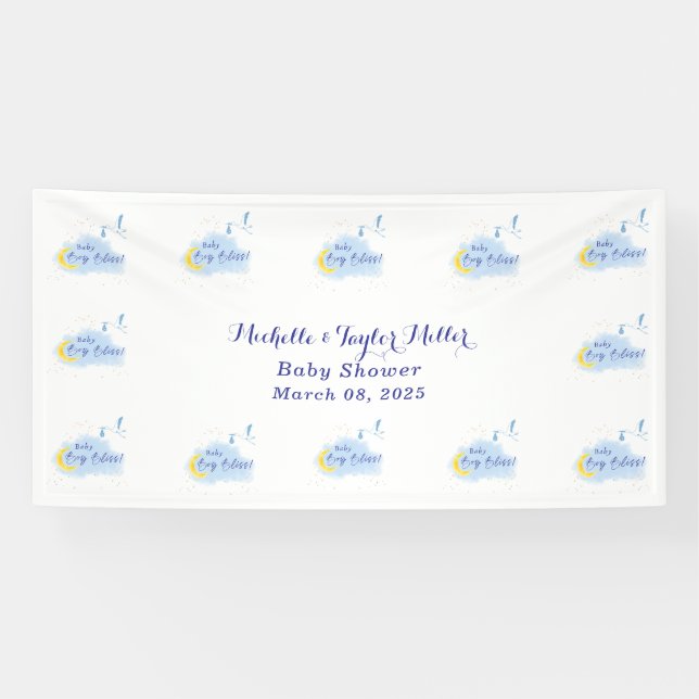 Banderoles Bébé garçon Starlit Bliss Cigogne livraison spécia (Horizontal)