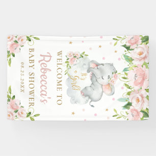 Banderoles Bébé mignon Eléphant rose Floral fond d'accueil
