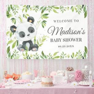 Banderoles Bébé mignon Panda Ours Cub Vert Bambou fond