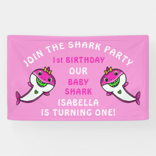 Banderoles Bébé mignon requin rose 1ère fête d'anniversaire