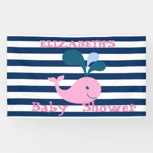 Banderoles Bébé mignonne baleine, Bleu bleu marine rayures pe