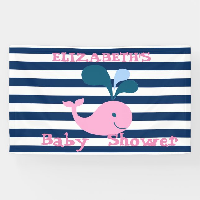 Banderoles Bébé mignonne baleine, Bleu bleu marine rayures pe (Horizontal)